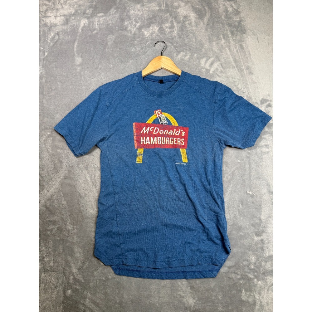 Mcdonald’s Hamburgers T Shirt Mens XS Heathered Blue Cotton Graphic Print Retro